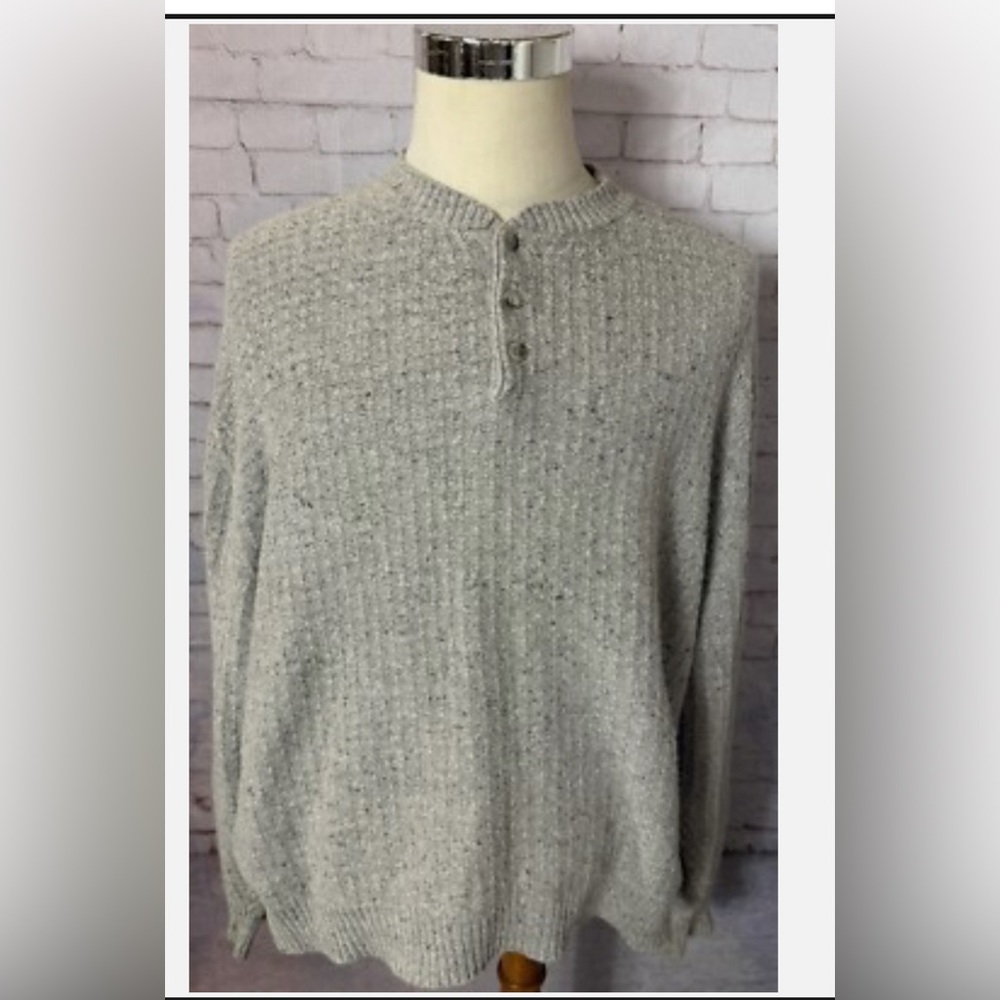 Woolrich Wool Sweater Men’s XL Gray Pullover Button Front Henley Long Sleeve